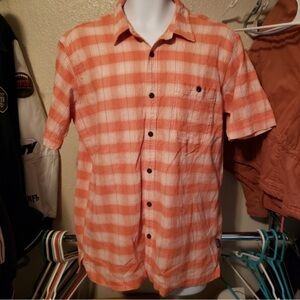 Patagonia Organic Cotton Men's Orange White Button-Front Camp Shirt XXL